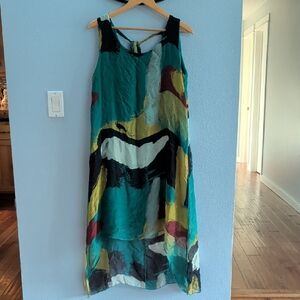 Anna Melani Watercolor Abstract Art Multicolor Sleeveless Dress